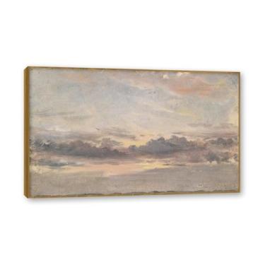 Imagem de Moldura de teca. Arte em tela romantismo estilo constável, (Cloud Study 24), pintura de paisagem inglesa emoldurada, decoração de parede elegante para sala de estar escritório. 80 x 130 cm - 31,5 x