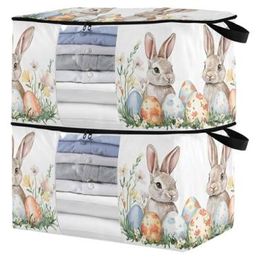 Imagem de Burbuja Pacote com 2 organizadores de bolsa de armazenamento com alças para roupas, cobertores, roupa de cama, ovos de coelhos, flores silvestres, bolsa de armazenamento dobrável com zíper e janela