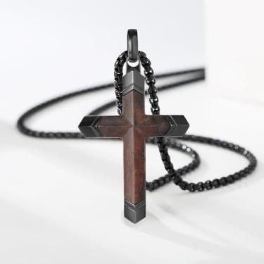 Imagem de Colar masculino em forma de cruz com design embutido, One Size, Metal, Sem Pedra Preciosa