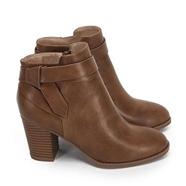 Imagem de PiePieBuy Bota feminina Chelsea com nó Chelsea, bico fechado, salto empilhado, Marrom claro, 37