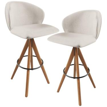 Imagem de Kit 02 Banquetas Alta Giratória Bar Cozinha Sala de Jantar Bar Mia L02 Linho Cru - Lyam Decor