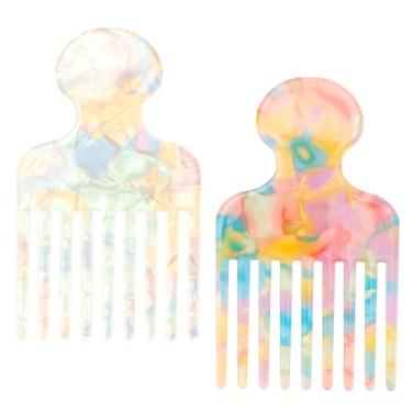 Imagem de 2 peças de pente de cabelo de dentes largos para cabelos cacheados, pente de elevação de 12 cm, ferramenta de modelagem de volume para mulheres e homens, nós redutores de cabelos compridos grossos