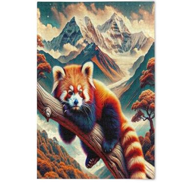 Imagem de Red Panda Climbing Scenic Mountain Jigsaw Puzzles 1000 Pieces for Adults Animal Painting Decor Cool Large Puzzles Tech Game Puzzle Gifts, 1000 Pieces, 29.5" x 19.7"