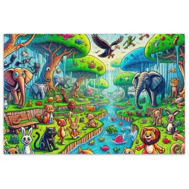 Imagem de Quebra-cabeça de 1000 peças do mundo dos animais dos desenhos animados, pintura artística, presentes exclusivos, presentes para adultos, elefante branco