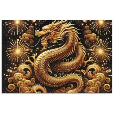 Imagem de Quebra-cabeça dragão ano novo chinês 500 peças para adultos quebra-cabeça rígido engraçado paisagem floral