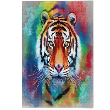 Imagem de Quebra-cabeça adulto 500 peças arte de jogo familiar legal tigre pintado colorido paisagem quebra-cabeças família elefantes brancos presentes, 500 peças, 52 x 37,8 cm