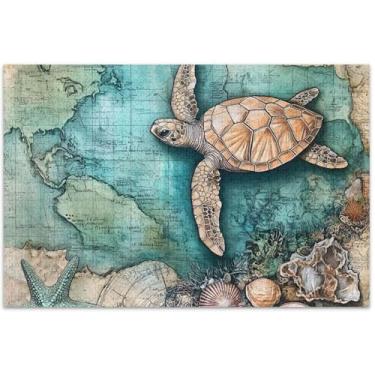 Imagem de Quebra-cabeça com pintura de estrela do mar tartaruga oceânica, 1000 peças, quebra-cabeça adulto, quebra-cabeça, cena de outono, pintura de arte animal, 75 x 40 cm