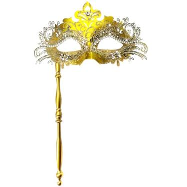 Imagem de WILOVCOS Máscara De Baile Máscaras Feminina Com Bastão, Carnaval Portátil, Festa Venezianas (Dourada)