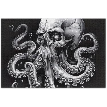Imagem de Quebra-cabeça preto e branco de tentáculos de polvo envolto em torno de 500 peças arte adulto brinquedo pintura brinquedo adulto elefante branco presentes de festa