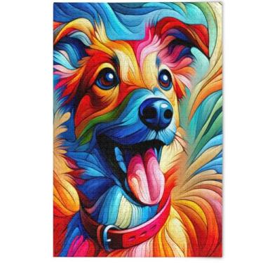 Imagem de Quebra-cabeças 500 peças para adultos arte colorida com impressão de cachorro engraçado, presentes tecnológicos, quebra-cabeças de cenários de inverno, arte floral de animais fofos, 500 peças, 52 cm x