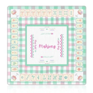 Imagem de NATSUNO Pastel Pink and Green Gingham Mahjong Mat (31.5″x31.5″), Grandmillennial Chinoiserie Non-Slip Noise Reduction Mahjong Table Mat for American Mah Jong Poker Board Games Card Games Dominoes