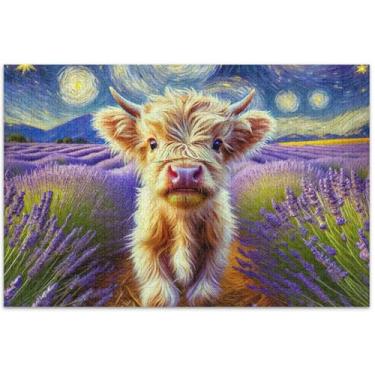 Imagem de Quebra-cabeças para adultos com vaca das terras altas e estreladas, 1000 peças, presentes de elefantes brancos, presentes para a família, divertidos, animais, flores, arte, 75 x 40 cm