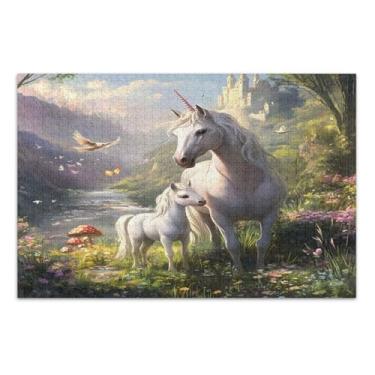 Imagem de Jogos de quebra-cabeça da floresta de unicórnio branco com letras nas costas, 1000 peças para adultos