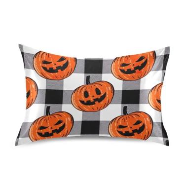 Imagem de Fronhas para cabelo Halloween preto branco xadrez cetim resfriamento padrão king queen travesseiros chinelos animais capa de almofada macia tamanho queen 76,2 cm x 50,8 cm