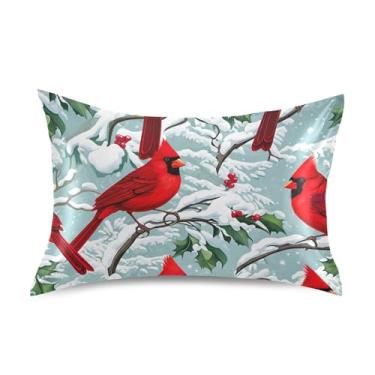 Imagem de Fronhas para cabelo vermelho Natal pássaros neve padrão rei queen fronhas cetim refrescante presentes modernos roupa de cama arte fofa tamanho king 101,6 cm x 50,8 cm