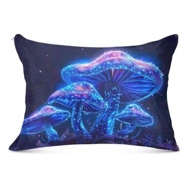 Imagem de Capas de travesseiro decorativas grandes de cogumelo azul neon de flanela para travesseiro padrão queen king capas de travesseiro grandes para cama, tamanho do corpo, 53 cm x 137 cm