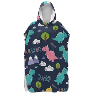 Imagem de Joisal Roupão de mudança azul escuro de dinossauro fofo de desenho animado para adultos poncho de surfe toalha de banho com capuz plus size ponchos femininos com capuz