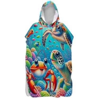 Imagem de Joisal Poncho de surfe plus size trocador para adultos toalha de praia com capuz floral brincalhão fofo caranguejo tartaruga peixe poncho masculino com capuz