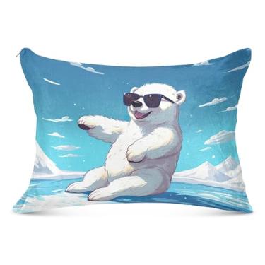 Imagem de Capa de almofada grande felpuda de urso polar de desenho animado com zíper longo padrão Queen King fronhas de travesseiro de cama para decoração de casa, tamanho do corpo, 53 cm x 137 cm
