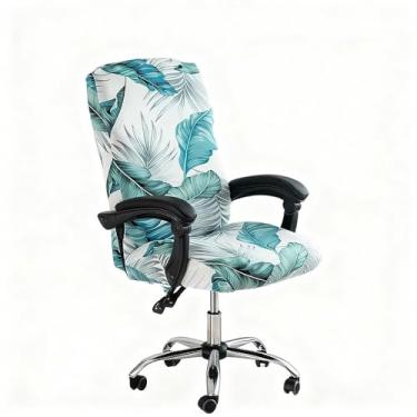 Imagem de 1 capa universal giratória para cadeira de escritório – design com zíper, à prova de poeira, confortável e elástica para quarto, escritório e decoração de escritório, 50 x 59 x 31 cm, verde