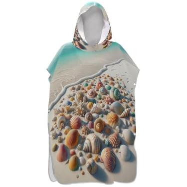 Imagem de Joisal Trocador de poncho de surfe para adultos, toalha de praia com capuz, estampa plus size, ponchos de praia para homens, conchas de praia