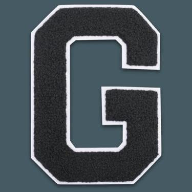 Imagem de QianSiLi Remendos de letras universitárias de chenille preto de 15 cm, letras grandes para jaquetas Letterman, moletons com capuz, mochilas, coletes, roupas, adesivos individuais da letra G