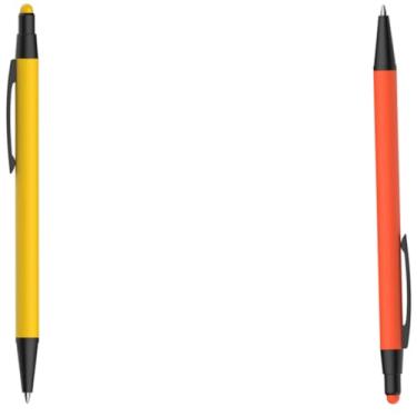 Imagem de Caneta Esferográfica de Metal com Ponta Touc Design Moderno, Emborrachada, Escrita Azul, 1mm, Corpo Cilíndrico, Ambidestro, 25g (Amarelo e Laranja)