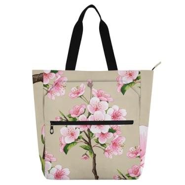Imagem de GAIGEO Sacola floral rosa flor de cerejeira para mulheres crianças com compartimento de zíper ombro escola trabalho bolsa de viagem