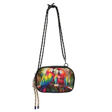Imagem de TSENQUE Bolsa feminina pequena bolsa tiracolo bolsas de ombro de viagem bolsas de celular com estampa animal papagaios coloridos