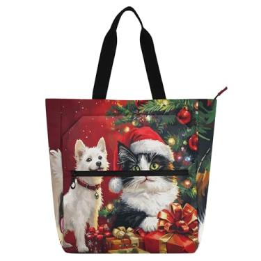 Imagem de GAIGEO Lindos presentes sacos de trabalho para mulheres gato cão vermelho sacola lona praia escola sacola presente diário para amantes de livros bolsas