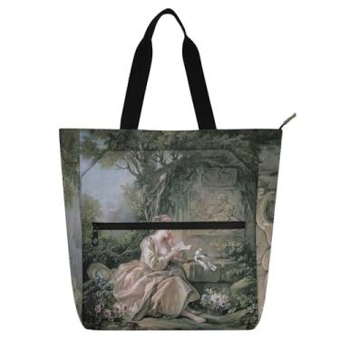 Imagem de GAIGEO Boucher Prints Bolsa de trabalho com mensagem secreta para mulheres, bolsa de lona com zíper, bolsa de praia, professores, amantes de livros