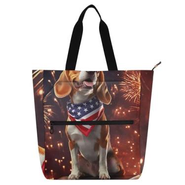 Imagem de GAIGEO Bolsa Beagle Dog USA para crianças e mulheres, bolsa de livro com estampa americana com zíper, reutilizável, escola, trabalho, viagem