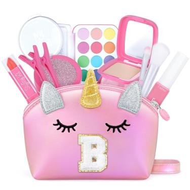 Imagem de Lindas bolsas transversais rosa para Preppy Her bolsa de unicórnio com inicial personalizada para maquiagem presentes de aniversário, Rosa - B, Bonito