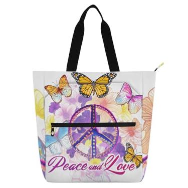 Imagem de GAIGEO Bolsa de trabalho de arte de borboleta de flor colorida para mulheres, bolsa de lona para escola de praia, bolsas de professores com compartimentos