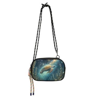 Imagem de Bolsa feminina pequena bolsa tiracolo bolsas de ombro mini moderna carteira de telefone fantástica tartaruga marinha