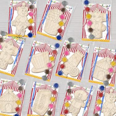 Imagem de kaixiaoru 32 kits de artesanato de pintura de madeira de circo, faça você mesmo, lembrancinhas de festa de circo, artesanato de pintura de carnaval, atividades em sala de aula, aniversário, carnaval