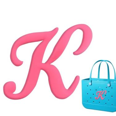 Imagem de Berloques de praia personalizáveis - Letras do alfabeto à prova d'água para acessórios de bolsa Bogg (Rosa/Branco/Preto) Letras, One Size, Cloreto de polivinilo, Sem Pedra Preciosa