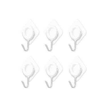 Imagem de Gancho de Parede Metal Losango Adesivo, 6 Peças, Branco, ABS e Ferro, 7x4,5x1cm, Suporta 2kg, sem Furos