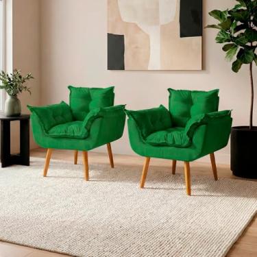 Imagem de Kit 2 Poltronas Alice Para Sala Decorativas Cadeiras Confortáveis Para Sala De Espera Recepção Consultório Escritório Manicure Pé Castanho - Clique & Decore (Verde)