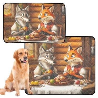 Imagem de TSENQUE Tapete aconchegante de raposa de lobo rústico para jantar de animais de estimação para gatos, almofadas laváveis para cães, tapete impermeável para gaiola de cachorro, almofadas absorventes de