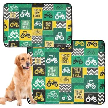 Imagem de Almofadas de xixi laváveis para animais de estimação, estampa de tratores verdes e amarelos, tapete extra grande à prova d'água para gaiolas de cães, absorventes de adestramento, médio + grande