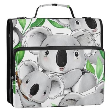 Imagem de Organizador de fichário com zíper rosa, 3 anéis, anel D de 3 cm, folhas de coalas, portfólio fofo, comporta 500 folhas com alça de ombro para escola