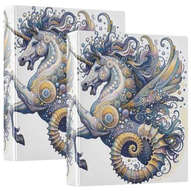 Imagem de Fichário fofo de unicórnio de cavalo marinho com 3 anéis de 3,8 cm, 200 folhas, portfólio de impressão, fichário fofo, redondo, fichário de escritório, 1 pacote