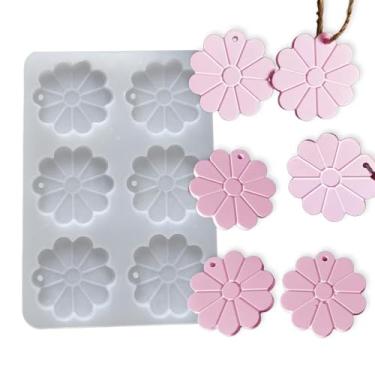 Imagem de Duawenki Molde de silicone de flor de 6 cavidades para fazer contas aromáticas de sabão para carro, pingente, vela, resina, ornamentos decorativos de gesso e cimento