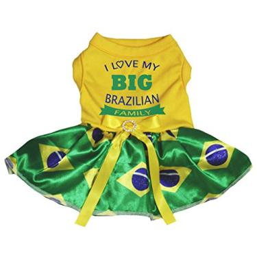 Imagem de Petitebella Vestido para cachorro I Love My Big Brazilian Family (amarelo/bandeira, grande)