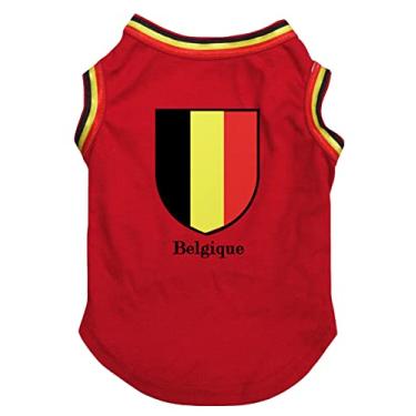 Imagem de Petitebella Bandeira da Bélgica Camiseta para cachorro filhote de cachorro (vermelha, grande)