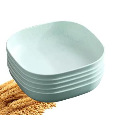 Imagem de YuanQ Pratos quadrados profundos do deserto 14,5 cm, conjunto de 5 pratos reutilizáveis inquebráveis para lanches ou saladas, pratos de cozinha, leves, seguros para lava-louças e micro-ondas (verde)