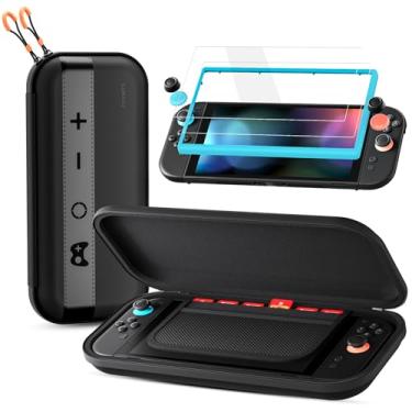 Imagem de COOWPS 3 in 1 Switch 2 Case Bundle for Nintendo Switch 2, Odorless Felt and PU Leather Military Grade Protection Travel Case with 6 Game Card Slots, 2-Pack Screen Protectors & 4Pcs Thumb Grip Caps