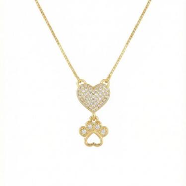 Imagem de Colar Coração com Patinha Micro Zircônia Cristal Banhado em Ouro18k - 