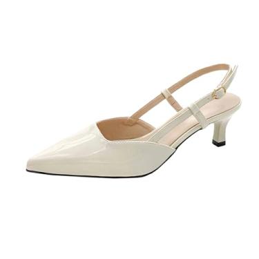 Imagem de Sandálias femininas casuais de salto alto com bico fino e costas abertas, salto agulha fino para uso elegante., Branco, 34